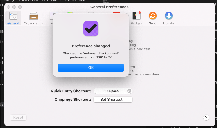 Omnifocus Settings Modal