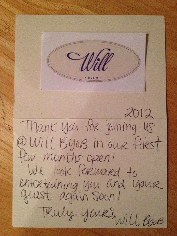 Thank You Note from Will BYOB